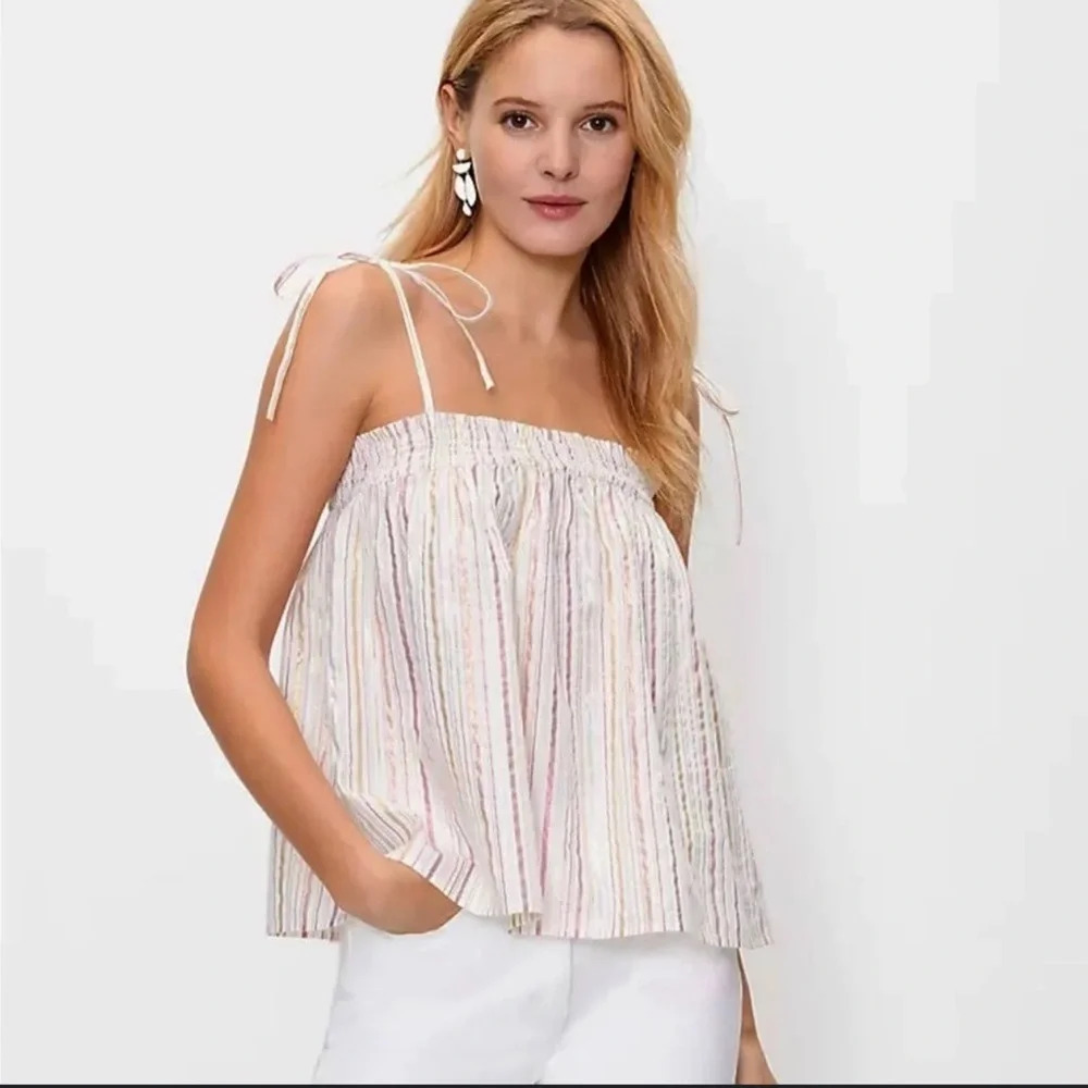 Ann Taylor LOFT Size S metallic striped loose fit smocked tank top New